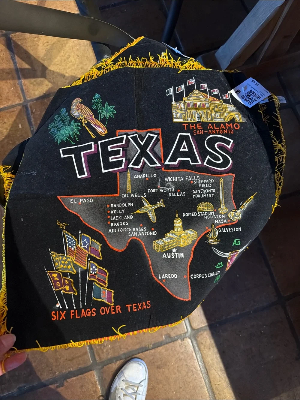Vintage Texas Souvenir Pillow cases with Yellow Fringe.
